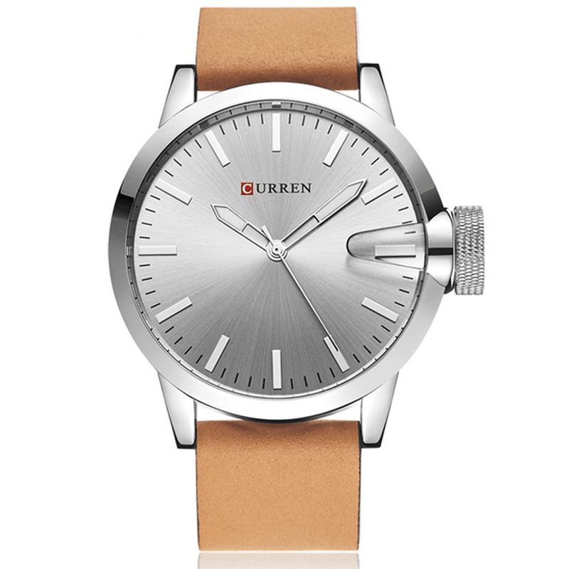 Curren 8208 Fashion Big Dial Menn Armbåndsur Alloy Case Leather Spiral Crown Casual Kvartsklokke