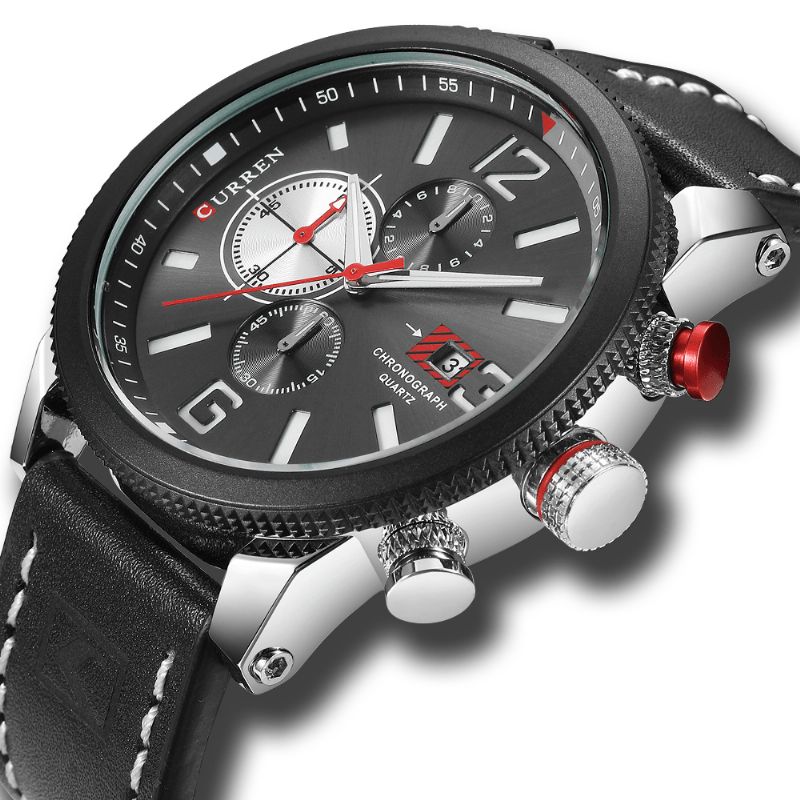 Curren 8281 Working Little Dials Chronograph Kvartsklokke Vanntett Sport Herreklokke