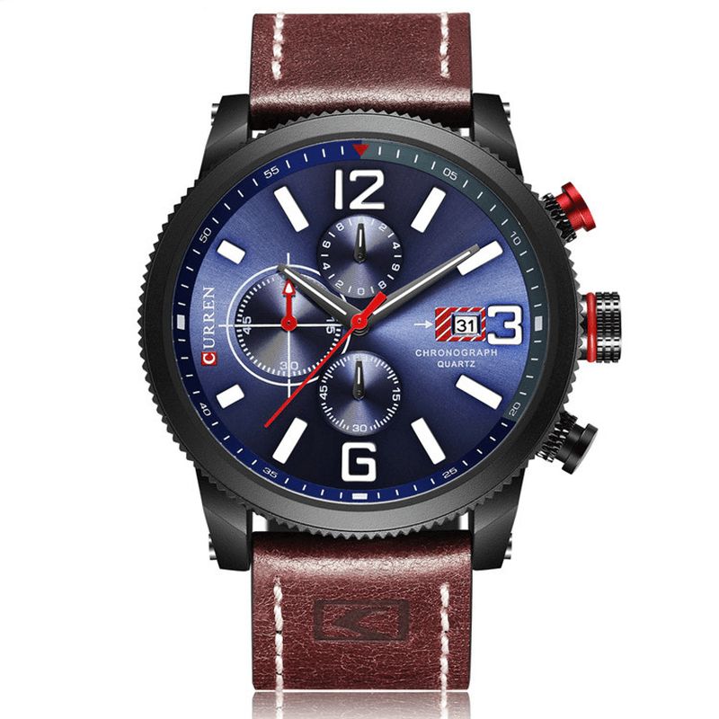 Curren 8281 Working Little Dials Chronograph Kvartsklokke Vanntett Sport Herreklokke