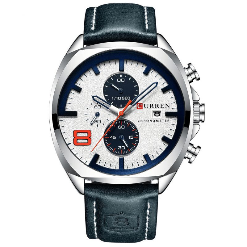 Curren 8324 Chronometer Casual Style Herre Sportsklokke Lærreim Analog Kvartsklokke