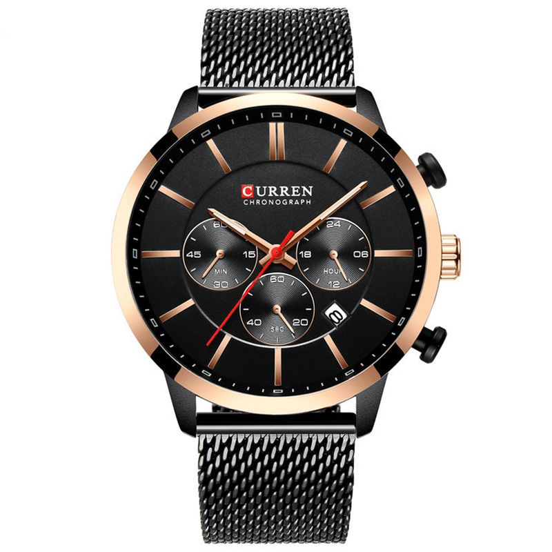 Curren 8340 Chronograph Calendar Herre Armbåndsur Mesh Steel Band Kvartsklokke