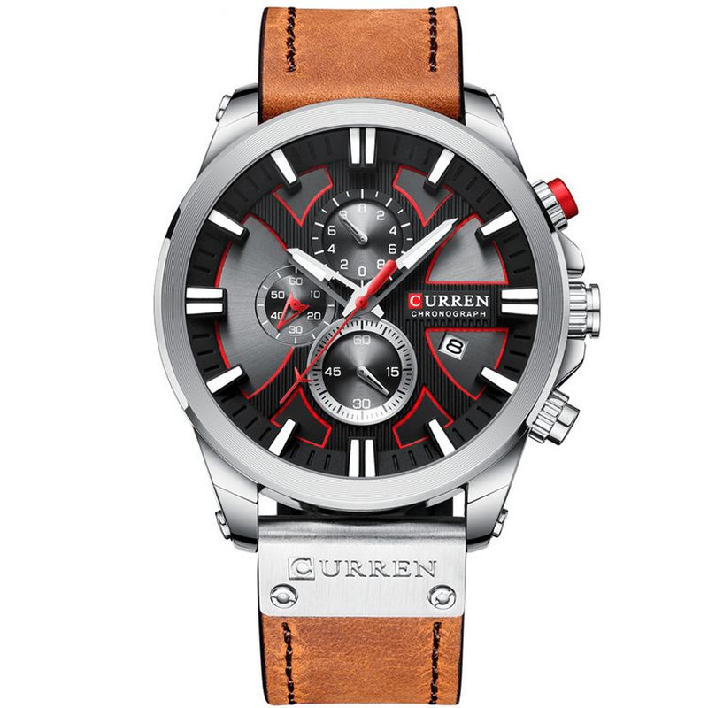 Curren 8346 Chronograph Sport Herre Armbåndsur Leather Watch Band Kvartsklokke