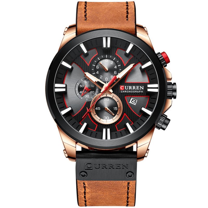 Curren 8346 Chronograph Sport Herre Armbåndsur Leather Watch Band Kvartsklokke