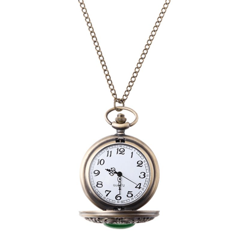 Deffrun Big Dial Pocket Watch Retro Style Green Gem Kvartsklokke