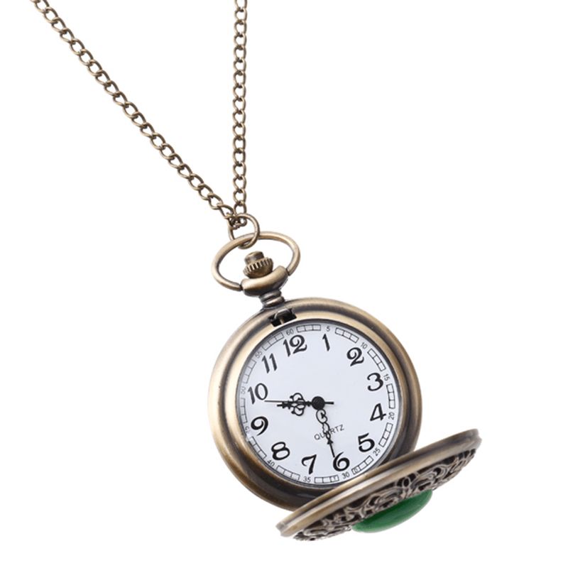 Deffrun Big Dial Pocket Watch Retro Style Green Gem Kvartsklokke