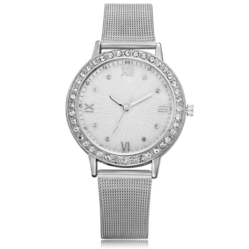 Deffrun Casual Style Crystal Dame Armbåndsur Full Steel Band Quartz Klokker