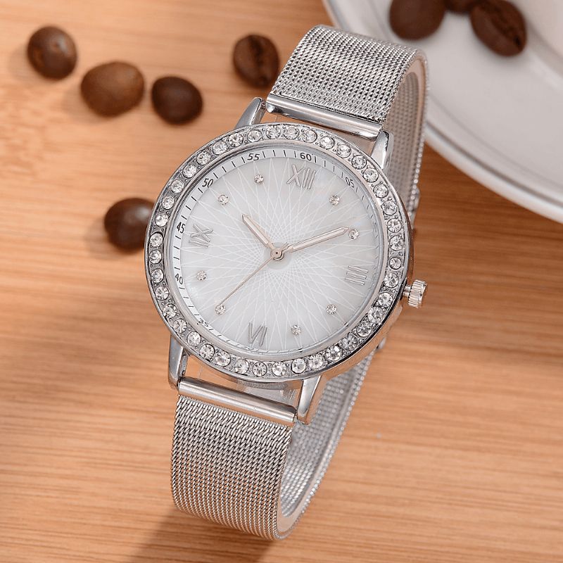 Deffrun Casual Style Crystal Dame Armbåndsur Full Steel Band Quartz Klokker