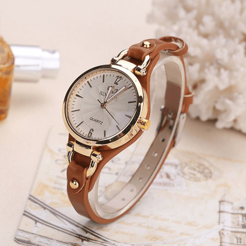 Deffrun Casual Style Fargerik Gold Case Dame Armbåndsur Pu Leather Quartz Klokker