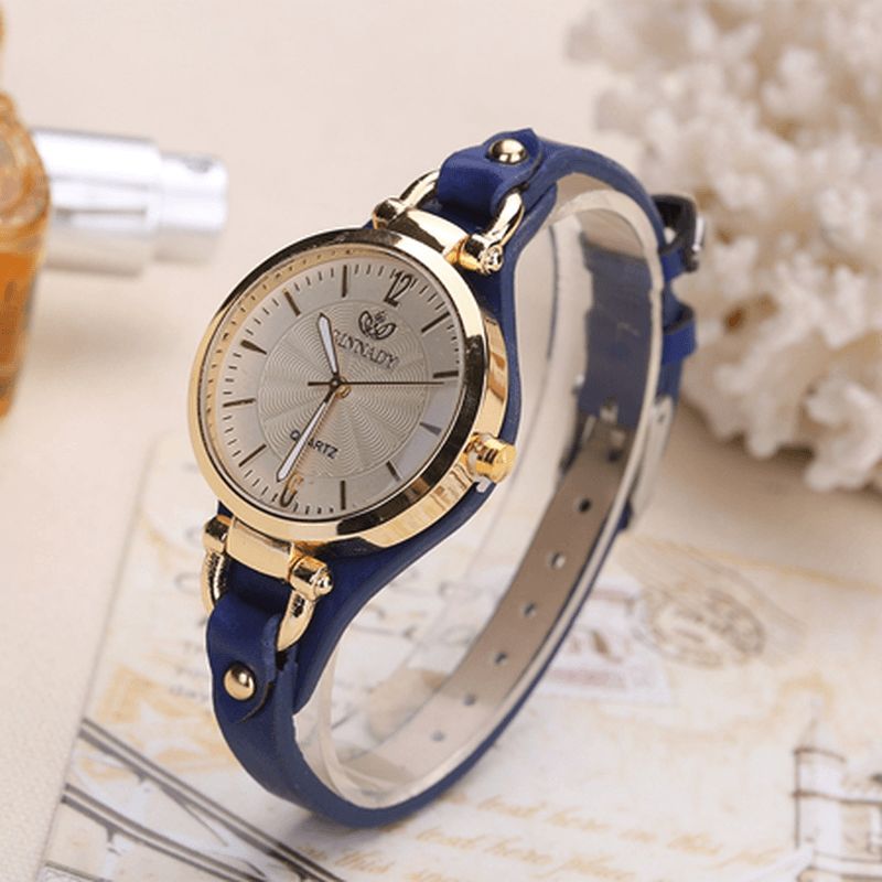 Deffrun Casual Style Fargerik Gold Case Dame Armbåndsur Pu Leather Quartz Klokker