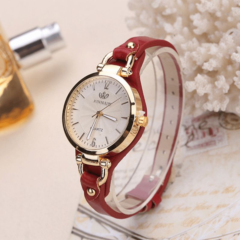 Deffrun Casual Style Fargerik Gold Case Dame Armbåndsur Pu Leather Quartz Klokker