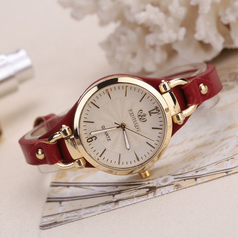 Deffrun Casual Style Fargerik Gold Case Dame Armbåndsur Pu Leather Quartz Klokker