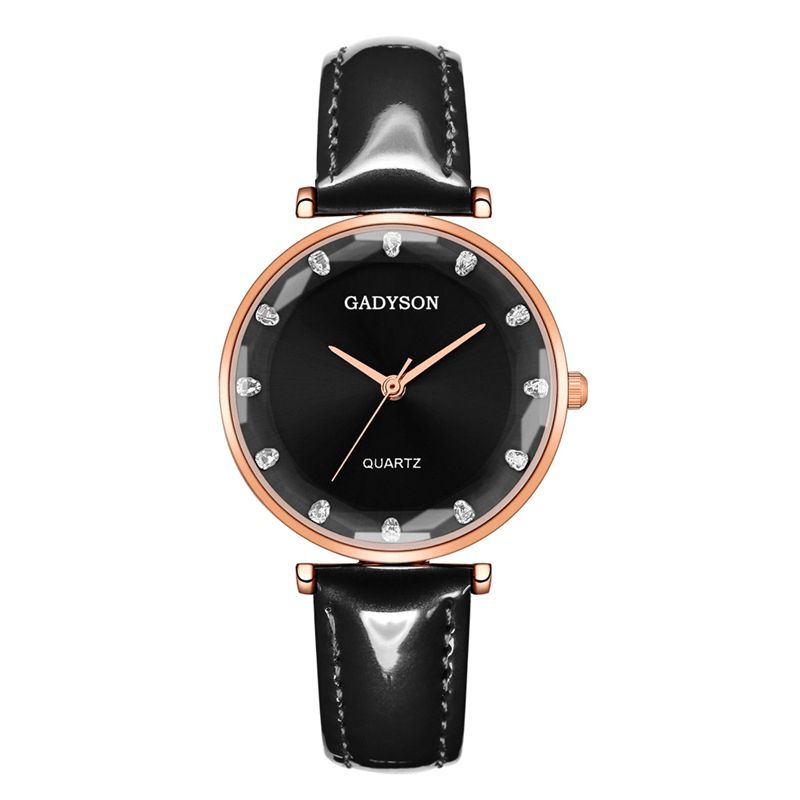 Deffrun Crystal Casual Style Kvinner Armbåndsur Lærrem Gift Quartz Klokker