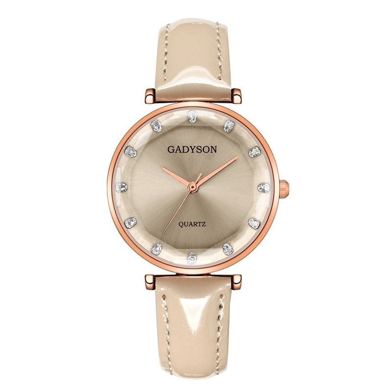 Deffrun Crystal Casual Style Kvinner Armbåndsur Lærrem Gift Quartz Klokker