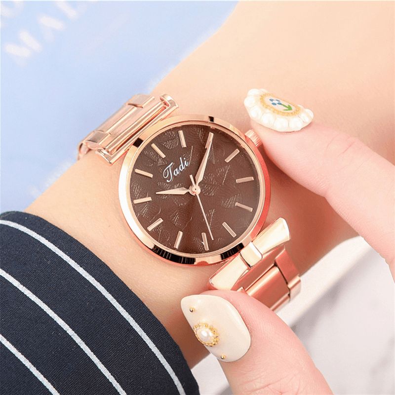 Deffrun Elegant Design No Number Dial Casual Dame Armbåndsur Rose Gold Case Full Alloy Kvartsklokke