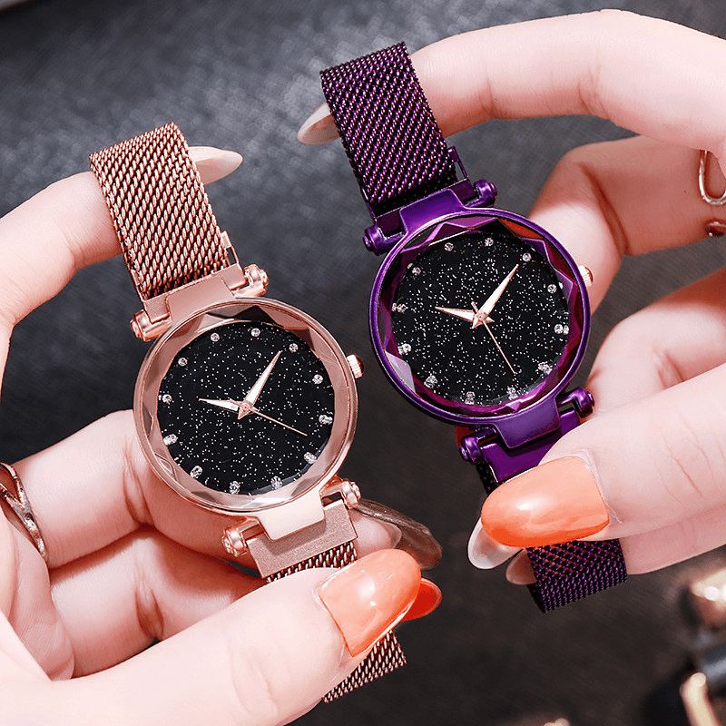 Deffrun Milan Strap Fashion Starry Sky Magnetic Dame Watch Starry Sky Watch Kvinne Kvartsklokke