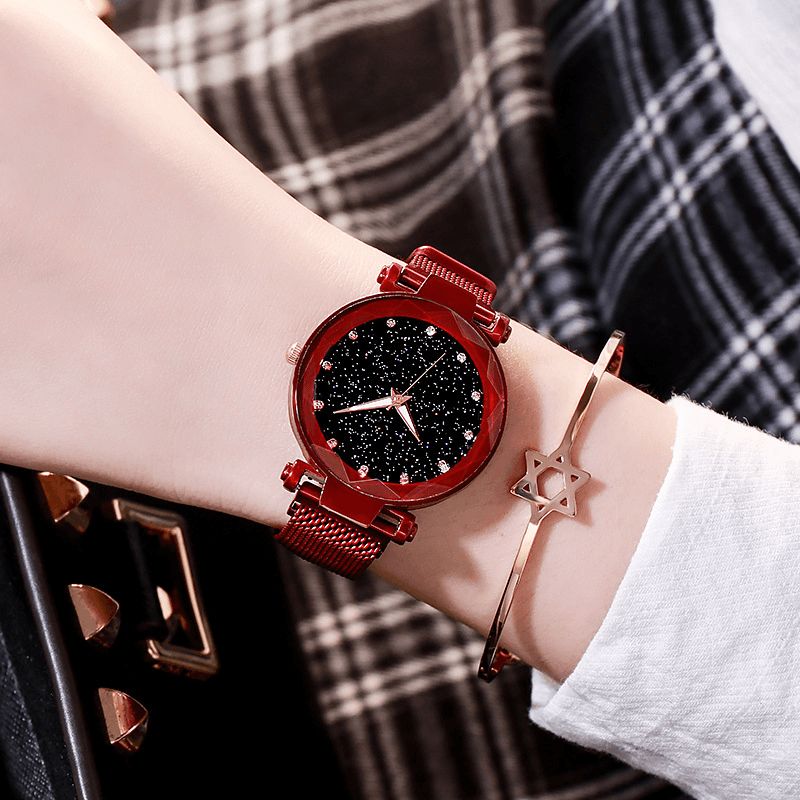 Deffrun Milan Strap Fashion Starry Sky Magnetic Dame Watch Starry Sky Watch Kvinne Kvartsklokke