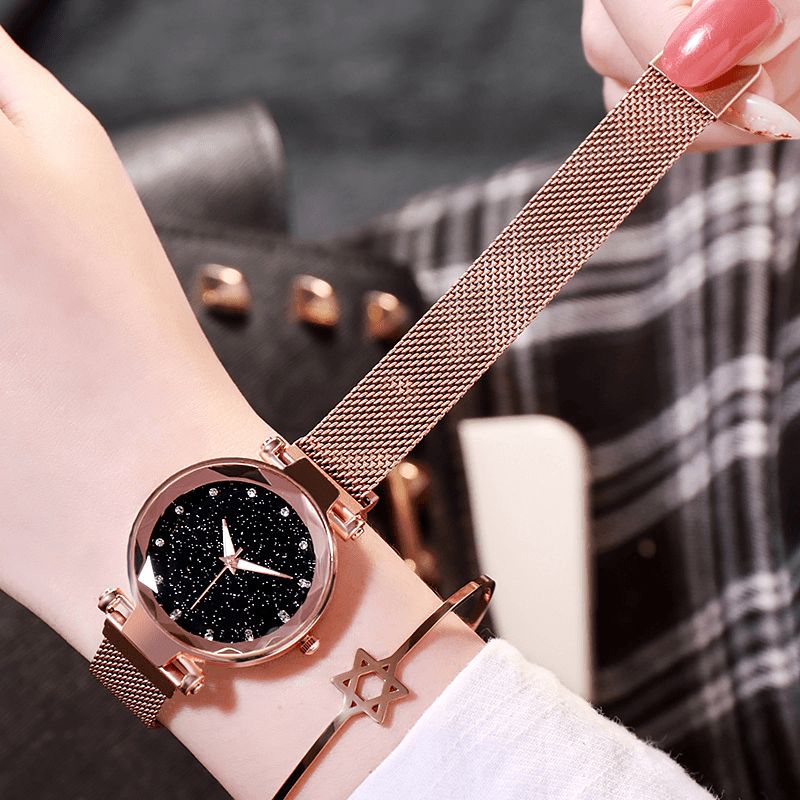 Deffrun Milan Strap Fashion Starry Sky Magnetic Dame Watch Starry Sky Watch Kvinne Kvartsklokke