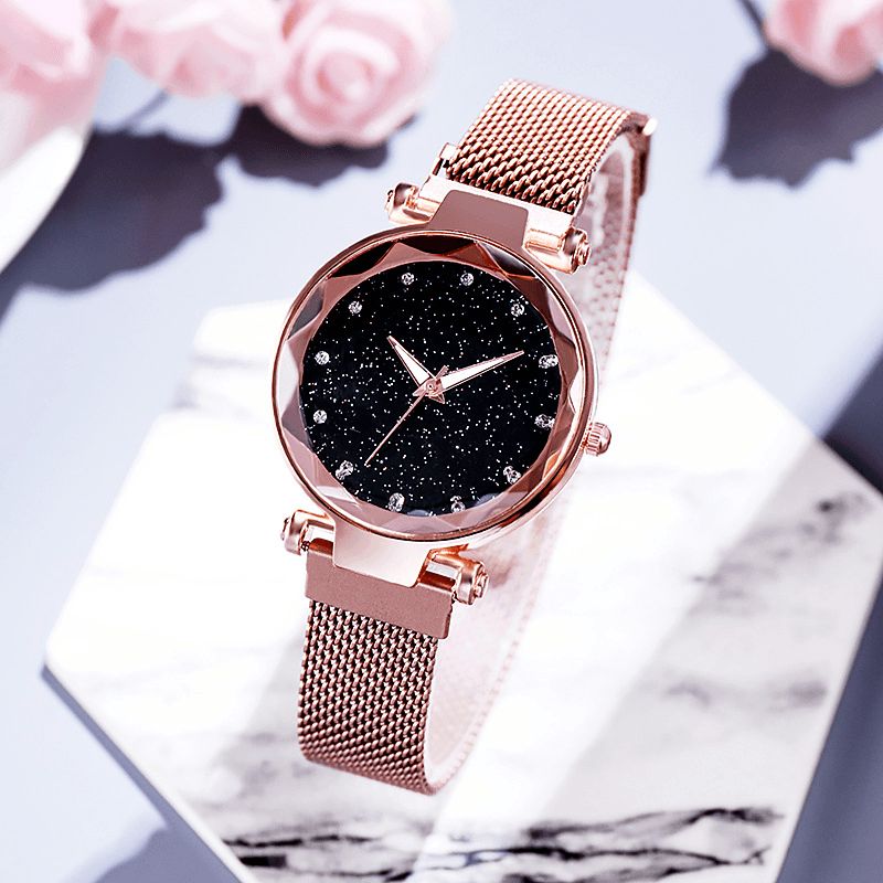 Deffrun Milan Strap Fashion Starry Sky Magnetic Dame Watch Starry Sky Watch Kvinne Kvartsklokke