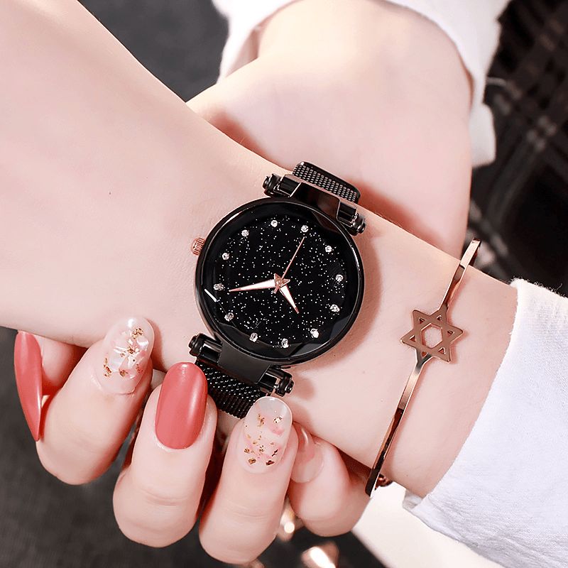 Deffrun Milan Strap Fashion Starry Sky Magnetic Dame Watch Starry Sky Watch Kvinne Kvartsklokke