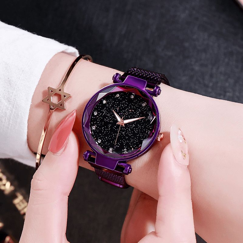 Deffrun Milan Strap Fashion Starry Sky Magnetic Dame Watch Starry Sky Watch Kvinne Kvartsklokke