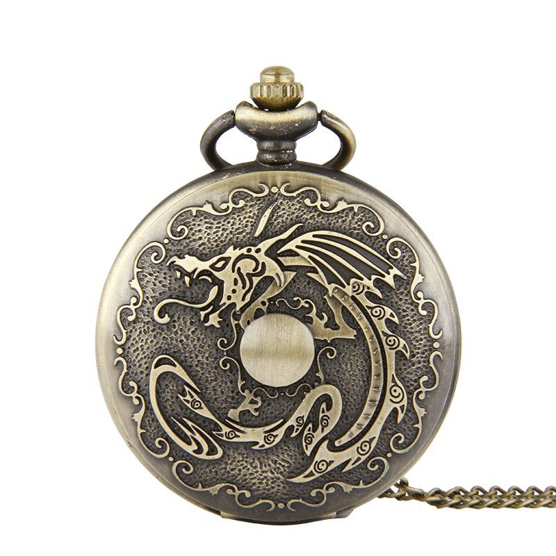 Deffrun Retro Bronse Classic Dragon Pattern Chain Quartz Lommeur