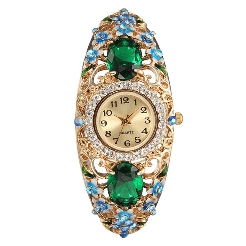 Deffrun Retro Stil Dame Armbånd Watch Flower Diamond Kvartsklokke