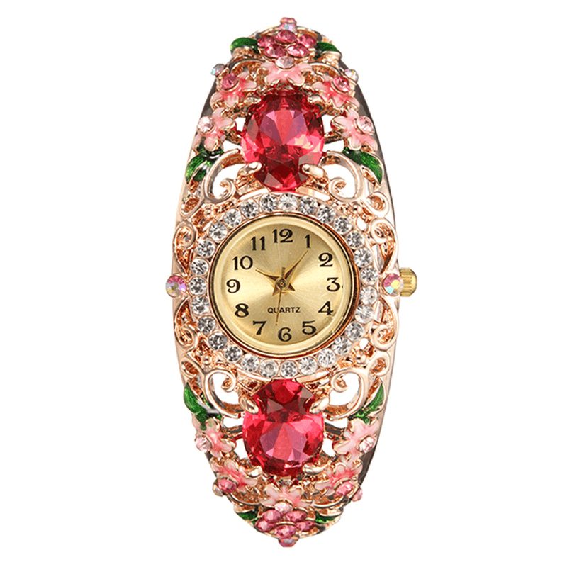 Deffrun Retro Stil Dame Armbånd Watch Flower Diamond Kvartsklokke