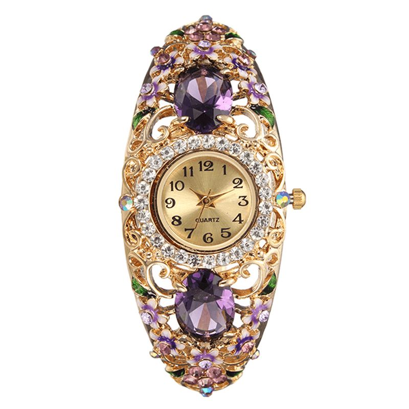 Deffrun Retro Stil Dame Armbånd Watch Flower Diamond Kvartsklokke