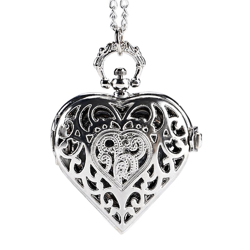 Deffrun Silver Heart Shape Hul Kvarts Lommeur