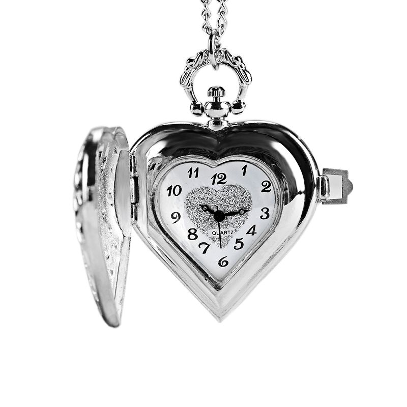 Deffrun Silver Heart Shape Hul Kvarts Lommeur