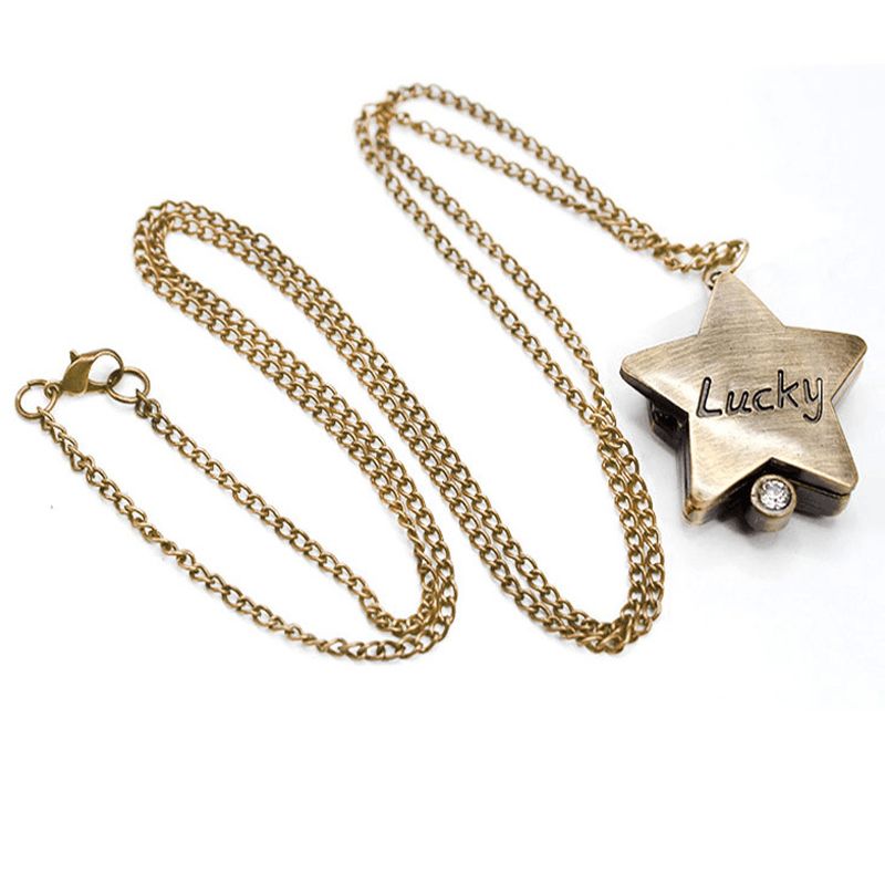 Deffrun Star Shape Lucky Word Retro Style Bronse Quartz Lommeur