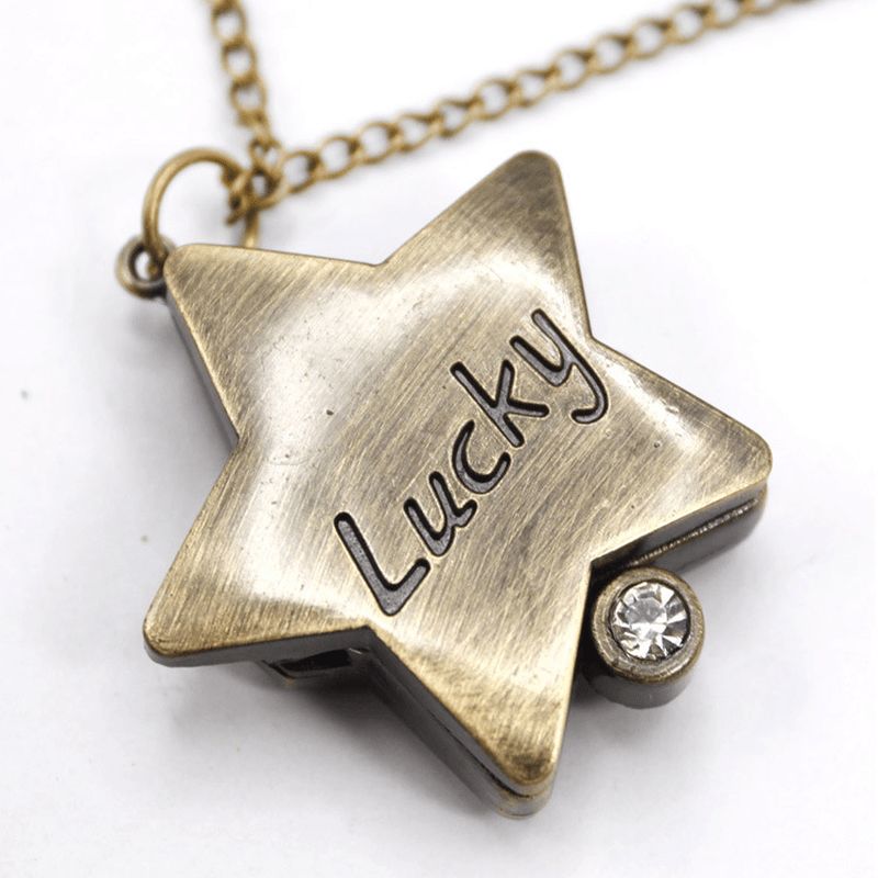 Deffrun Star Shape Lucky Word Retro Style Bronse Quartz Lommeur