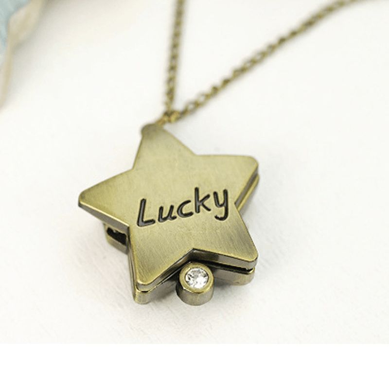 Deffrun Star Shape Lucky Word Retro Style Bronse Quartz Lommeur