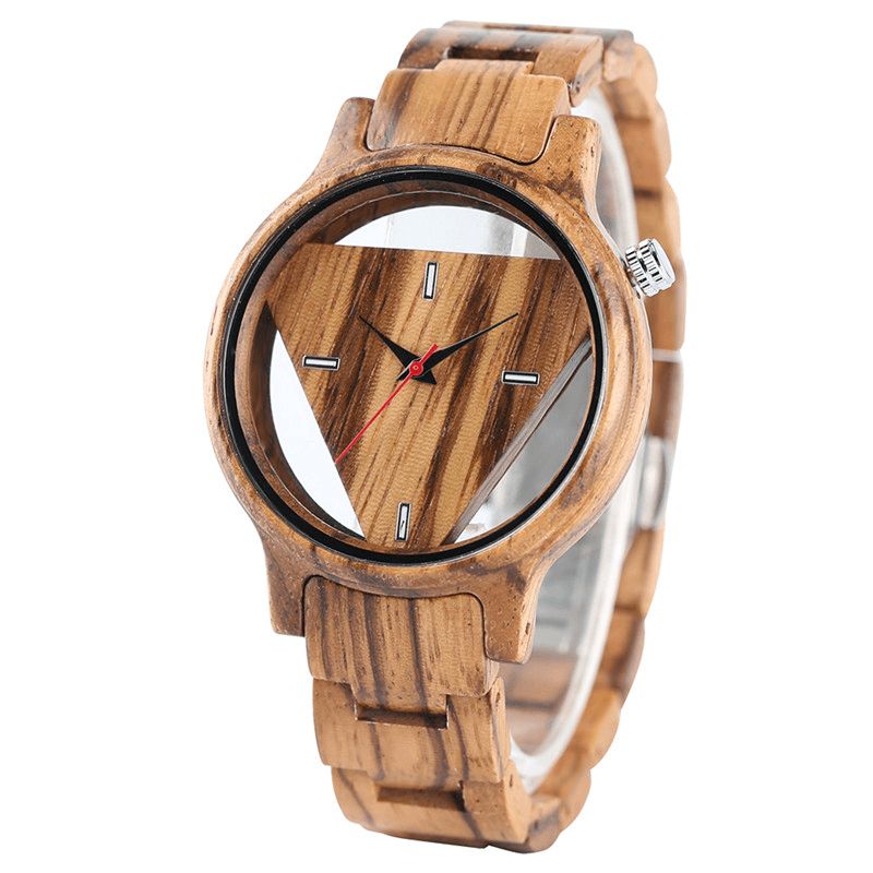 Deffrun Transparent Creative Wooden Armbåndsur Unik Design Herre Kvartsklokke