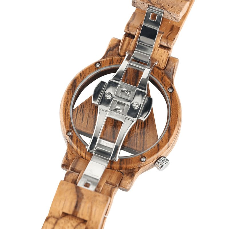 Deffrun Transparent Creative Wooden Armbåndsur Unik Design Herre Kvartsklokke