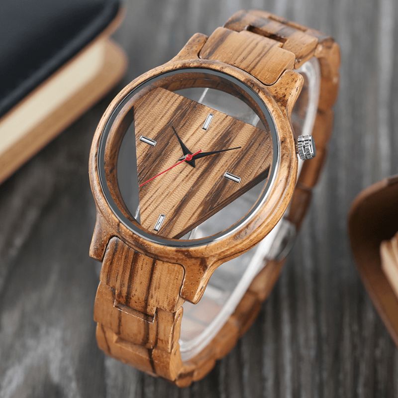 Deffrun Transparent Creative Wooden Armbåndsur Unik Design Herre Kvartsklokke