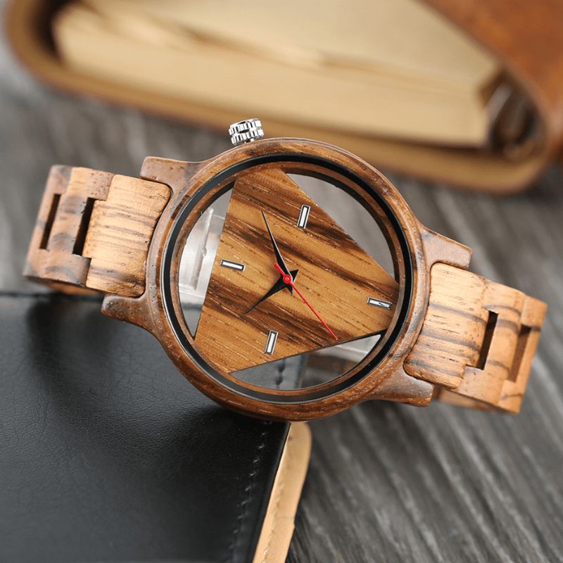 Deffrun Transparent Creative Wooden Armbåndsur Unik Design Herre Kvartsklokke