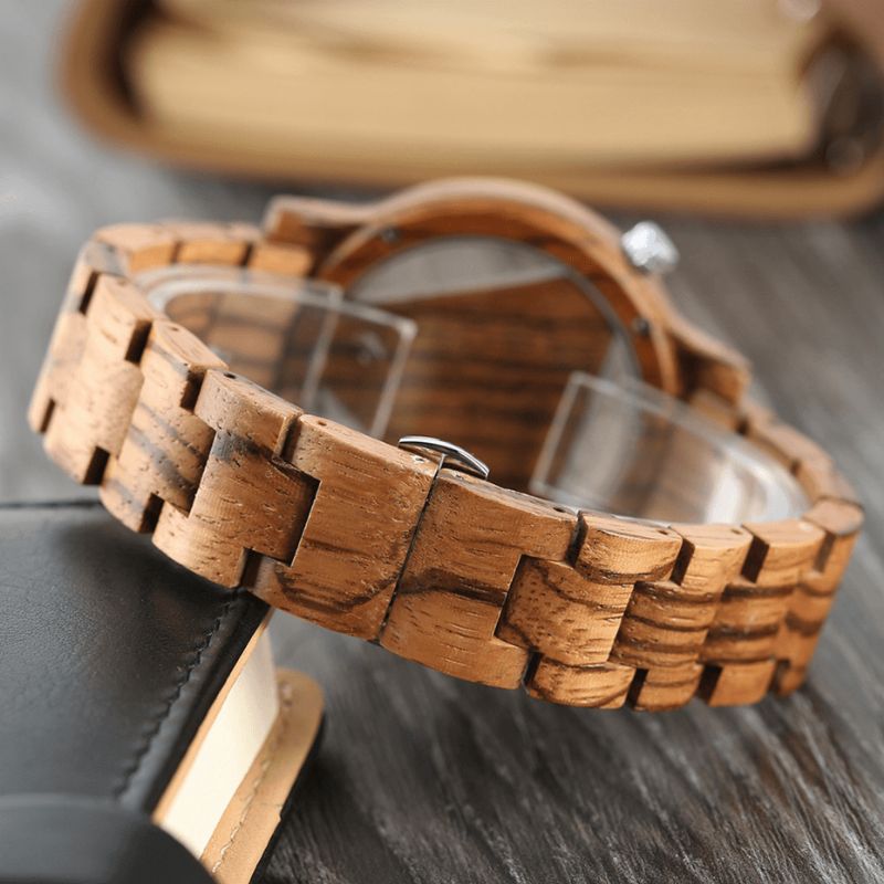 Deffrun Transparent Creative Wooden Armbåndsur Unik Design Herre Kvartsklokke