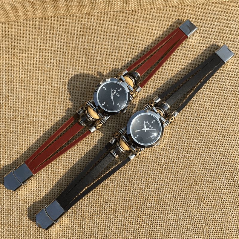 Deffrun Vintage Flerlags Menn Armbånd Watch Justerbar Band Alloy Case Dial Kvartsklokke