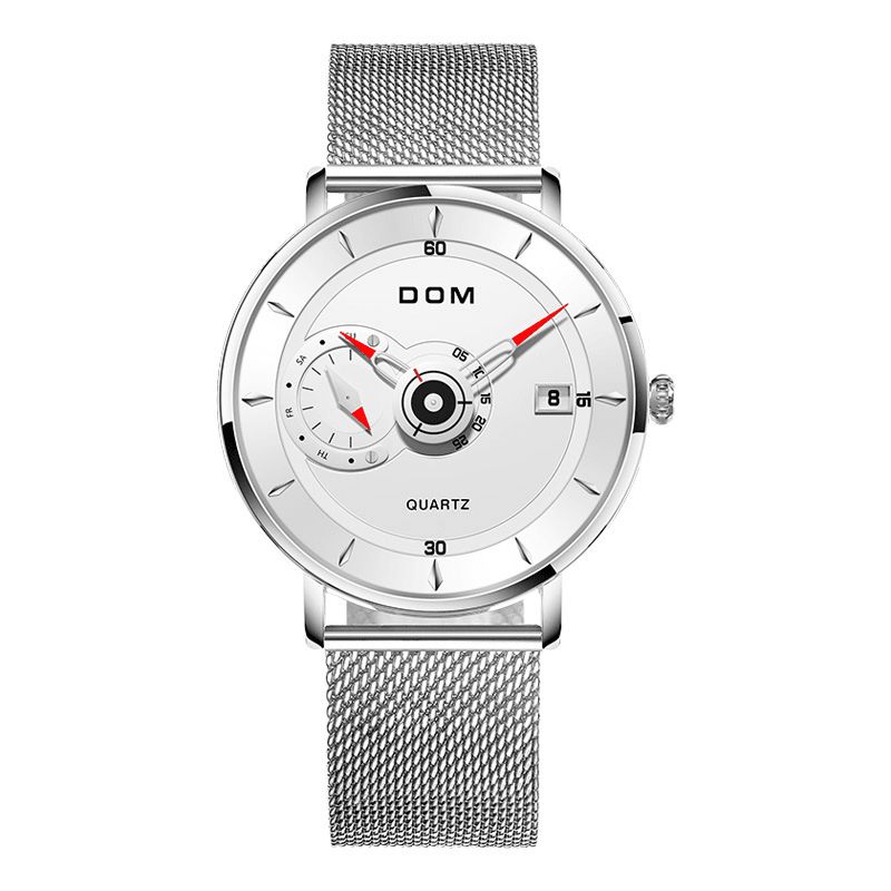 Dom M-1299 Ultra Thin Business Style Herre Armbåndsur Full Steel Band Creative Kvartsklokke