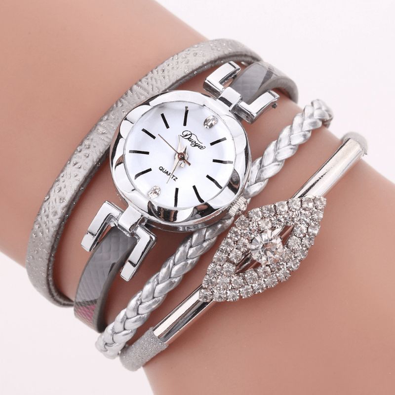 Duoya D256 Retro Stil Dame Armbånd Klokke Diamond Gave Lærreim Kvarts Klokke