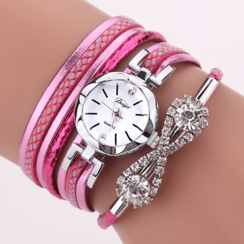 Duoya D258 Retro Stil Dame Armbånd Klokke Sløyfe Crystal Kvartsklokke