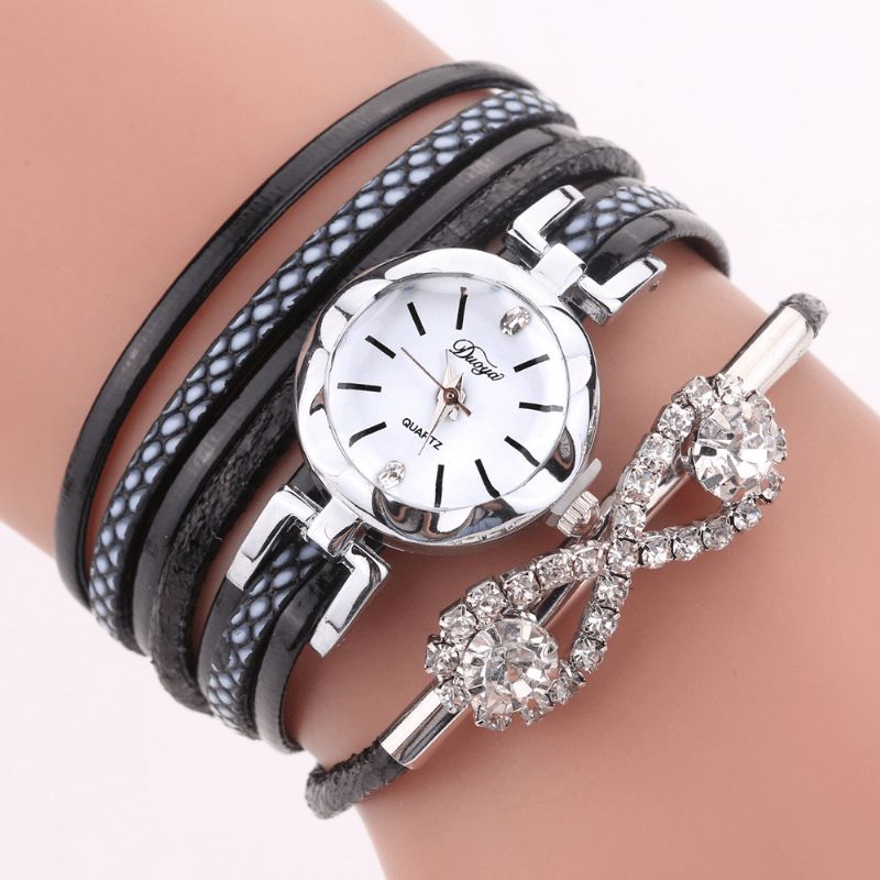 Duoya D258 Retro Stil Dame Armbånd Klokke Sløyfe Crystal Kvartsklokke