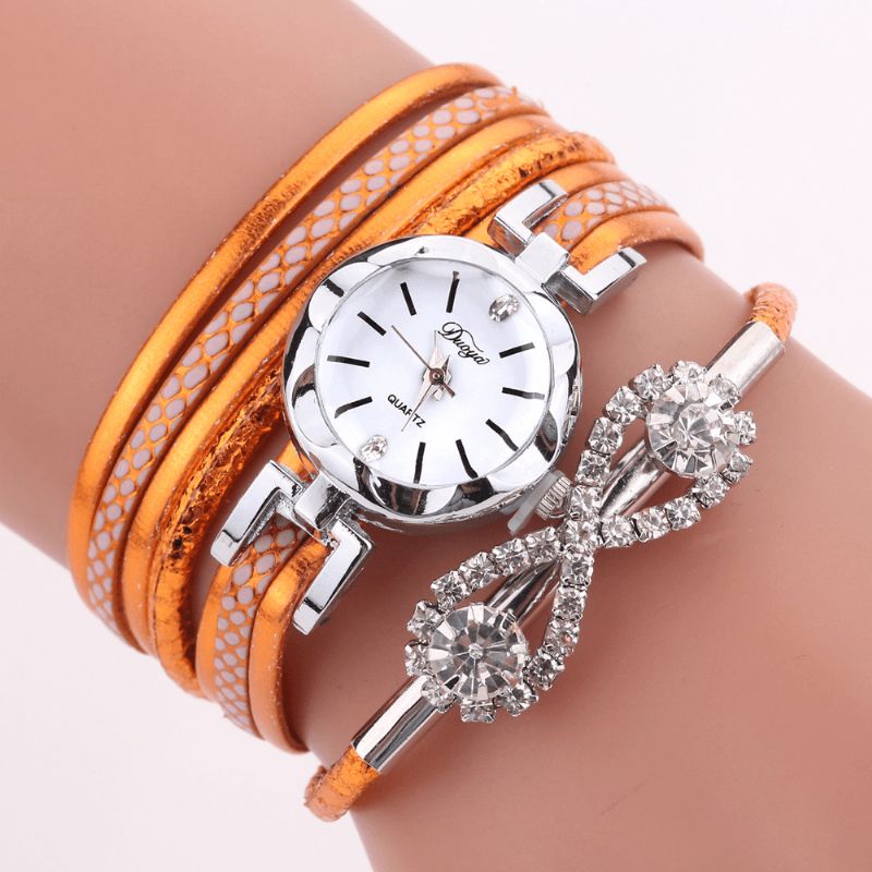 Duoya D258 Retro Stil Dame Armbånd Klokke Sløyfe Crystal Kvartsklokke