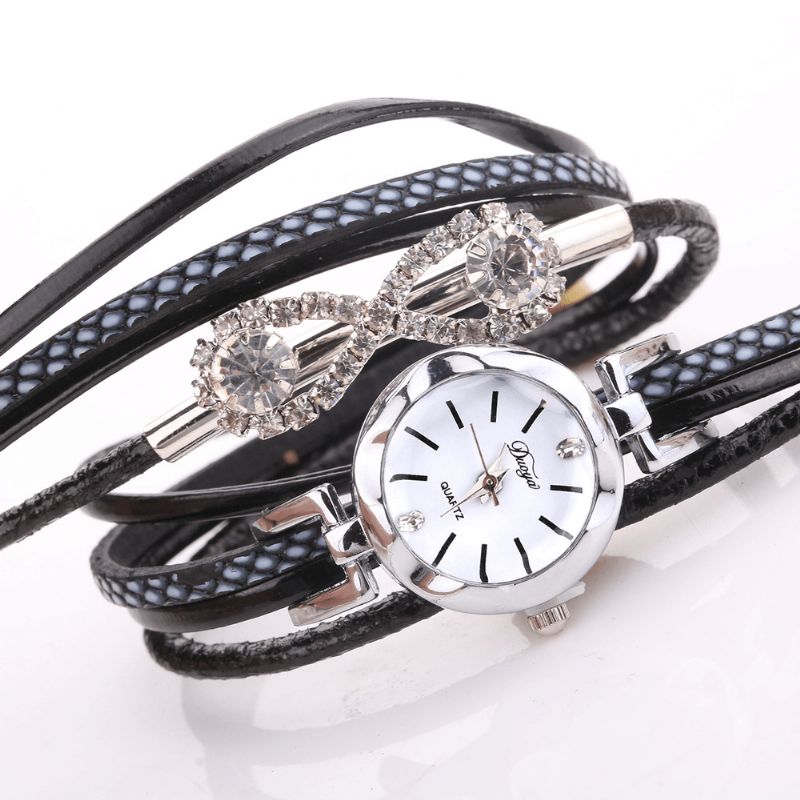 Duoya D258 Retro Stil Dame Armbånd Klokke Sløyfe Crystal Kvartsklokke