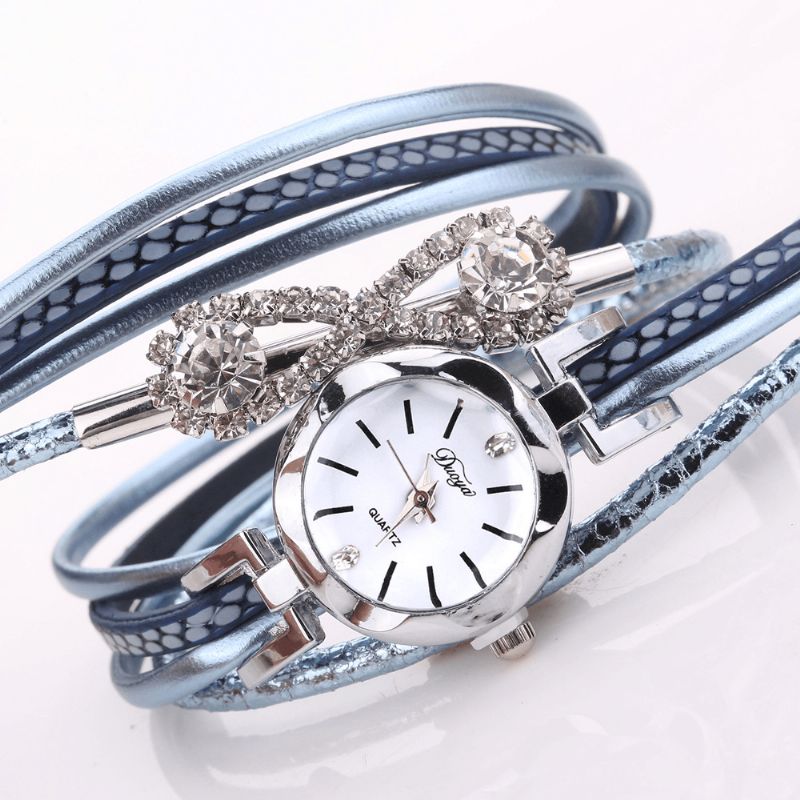 Duoya D258 Retro Stil Dame Armbånd Klokke Sløyfe Crystal Kvartsklokke