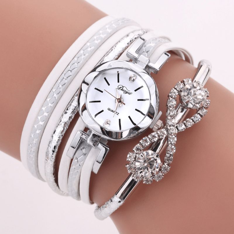 Duoya D258 Retro Stil Dame Armbånd Klokke Sløyfe Crystal Kvartsklokke