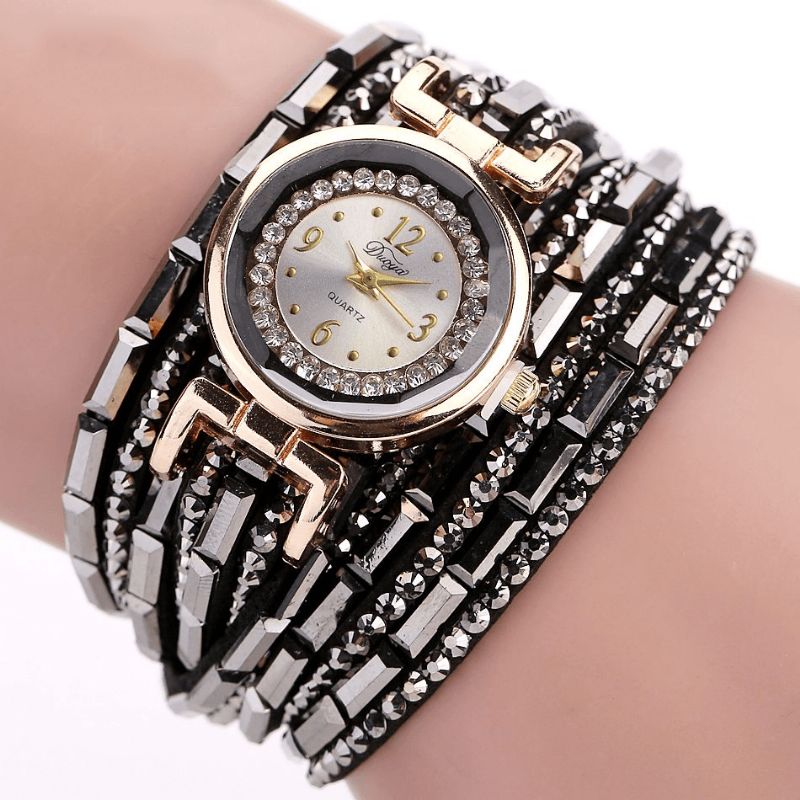 Duoya Dy004 Crystal Casual Style Dame Armbånd Klokke Gull Case Quartz Movement Watches