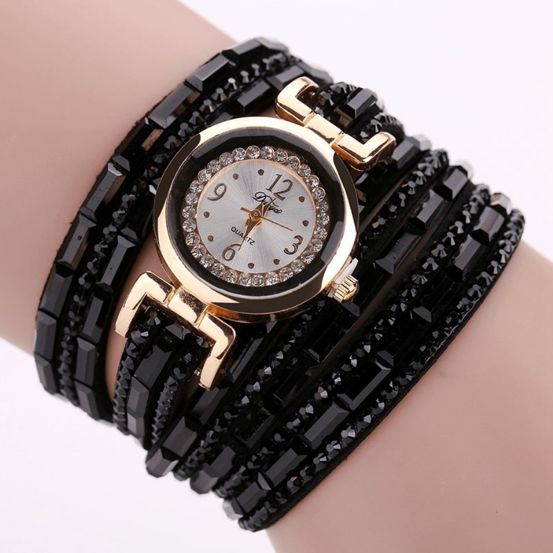 Duoya Dy004 Crystal Casual Style Dame Armbånd Klokke Gull Case Quartz Movement Watches