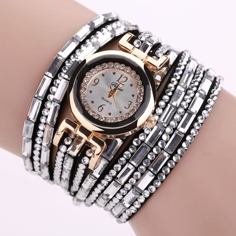 Duoya Dy004 Crystal Casual Style Dame Armbånd Klokke Gull Case Quartz Movement Watches